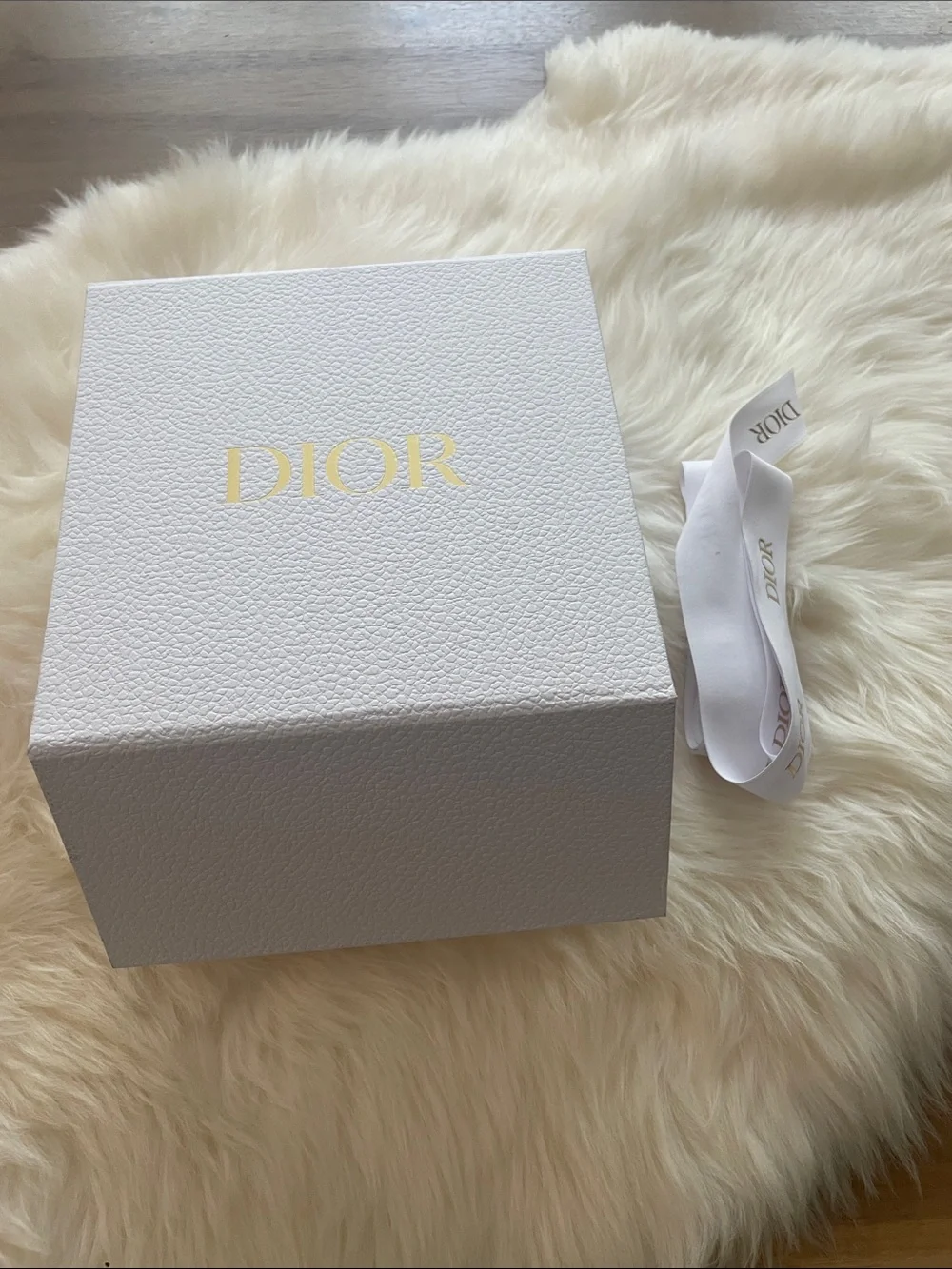 Dior White Box with Gold Logo and Branded Ribbon (Empty)